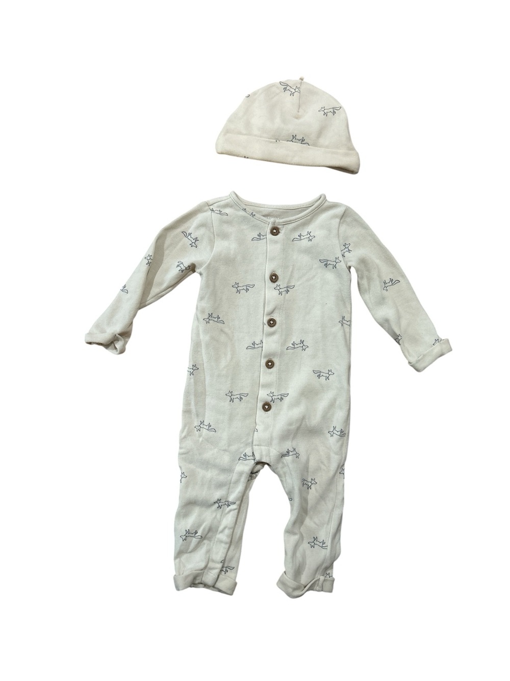 Carter's Cream Fox Print Long-Sleeve Bodysuit with Hat